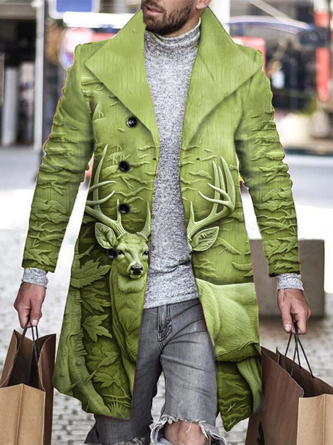 Comercio exterior transfronterizo 2024 otoño nuevo abrigo de lana de solapa impresa Venta caliente ropa de hombre de longitud media