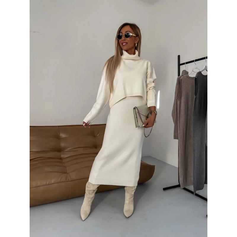2024 Autumn Winter New European American Cross-Border Women's Lazy Style Knitted Sweater Elegant Half Skirt_voghion.com
