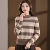 秋冬新款拼色高领毛衣女中长款宽松显瘦套头毛衣裙针织内搭打底衫，女装针织衫/毛衣，妃慕昵服饰