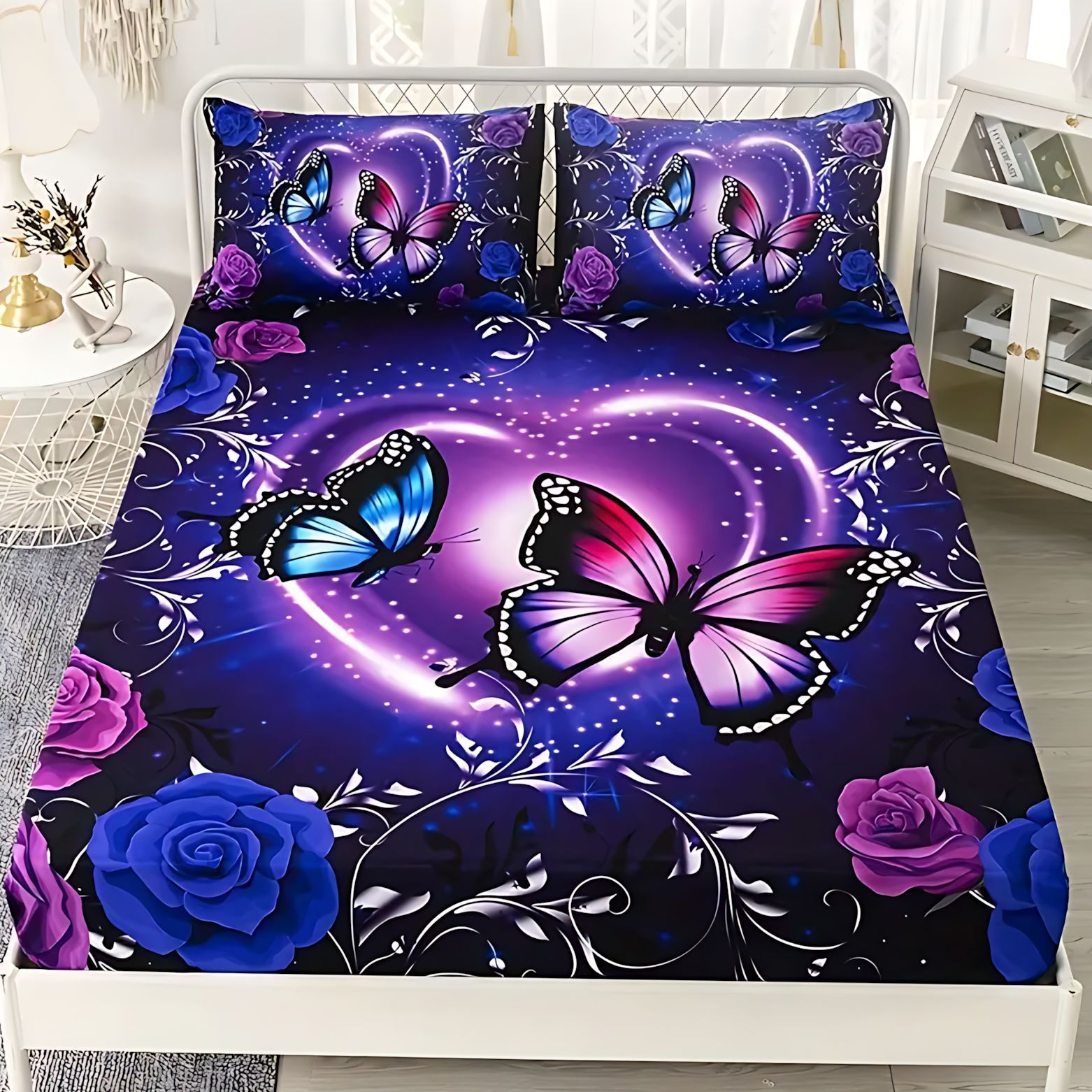 TEMU / JIT comercio exterior transfronterizo textil doméstico mariposa púrpura tema de impresión digital de alta definición cama gaza pillow cover set
