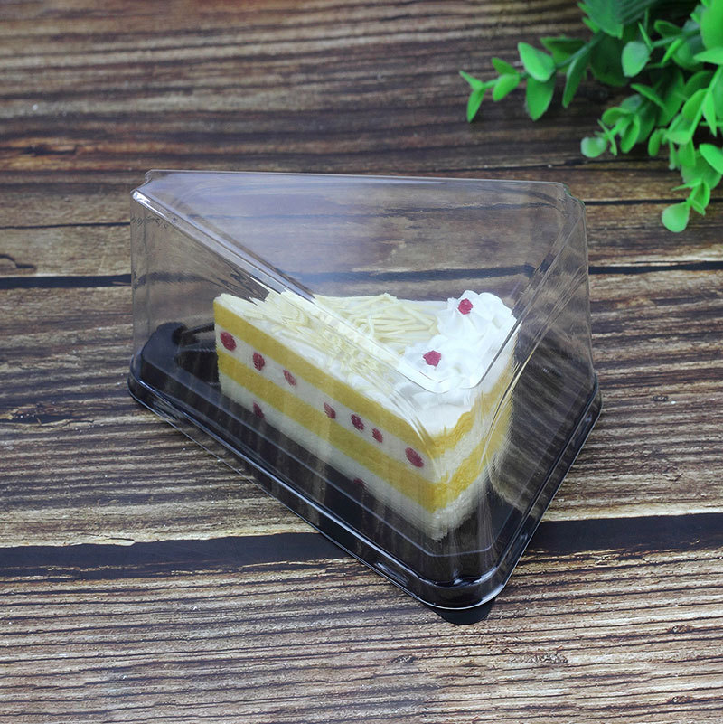 黑底三角慕斯盒配黑三齿叉 千层切块蛋糕盒