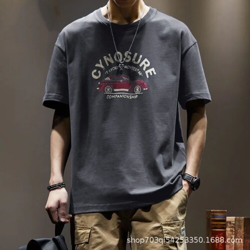 Men's Summer Heavyweight Pure Cotton American Retro Japanese Style Trendy Brand Short Sleeve T-Shirt
