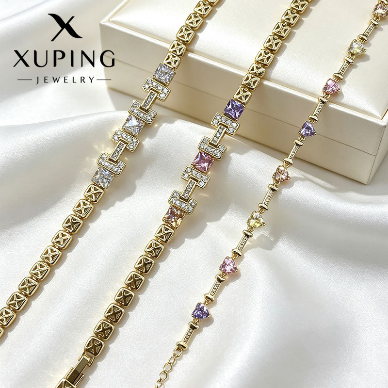 Pulsera Geométrica 14K para Mujer de Aleación de Cobre con Pedrería image 1