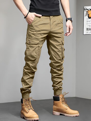Solid Cargo Cropped Pants Slim Fit