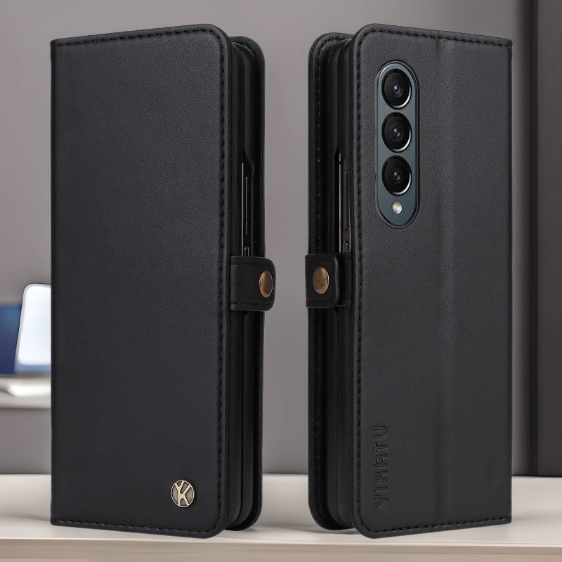 适用三星Z Fold5/4钱包手机壳W23磁吸皮套Fold7翻盖式6插卡保护套