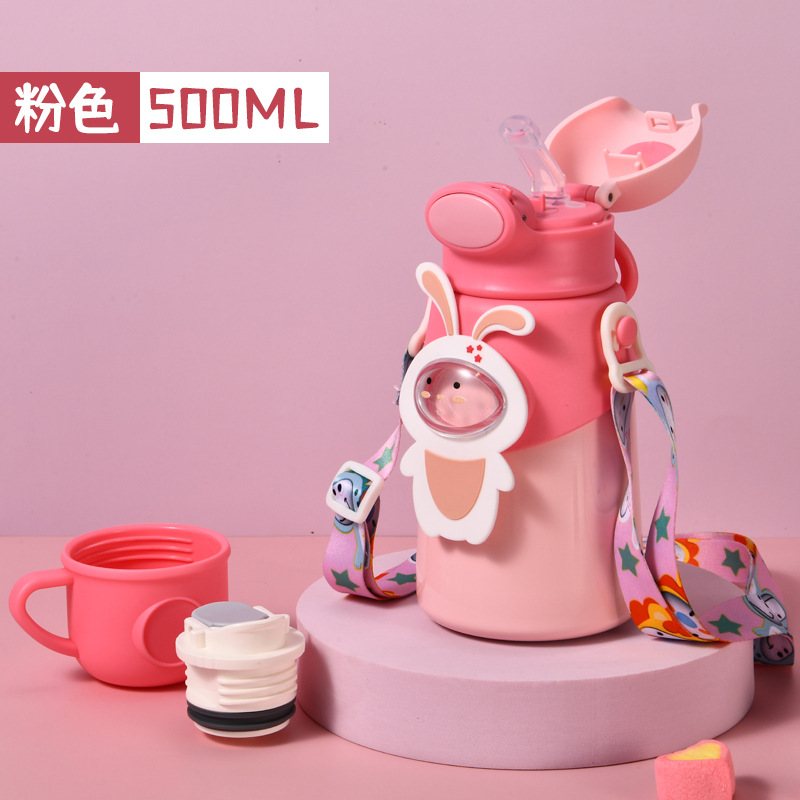 Taza de agua aislada para niños 316 acero inoxidable de calidad alimentaria gran vientre taza de paja nueva correa bebé escuela hervidor