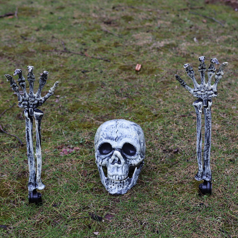 Halloween esqueleto conjunto de esqueleto simulación de plástico humano hueso de mano cráneo adornos de decoración del día fantasma props