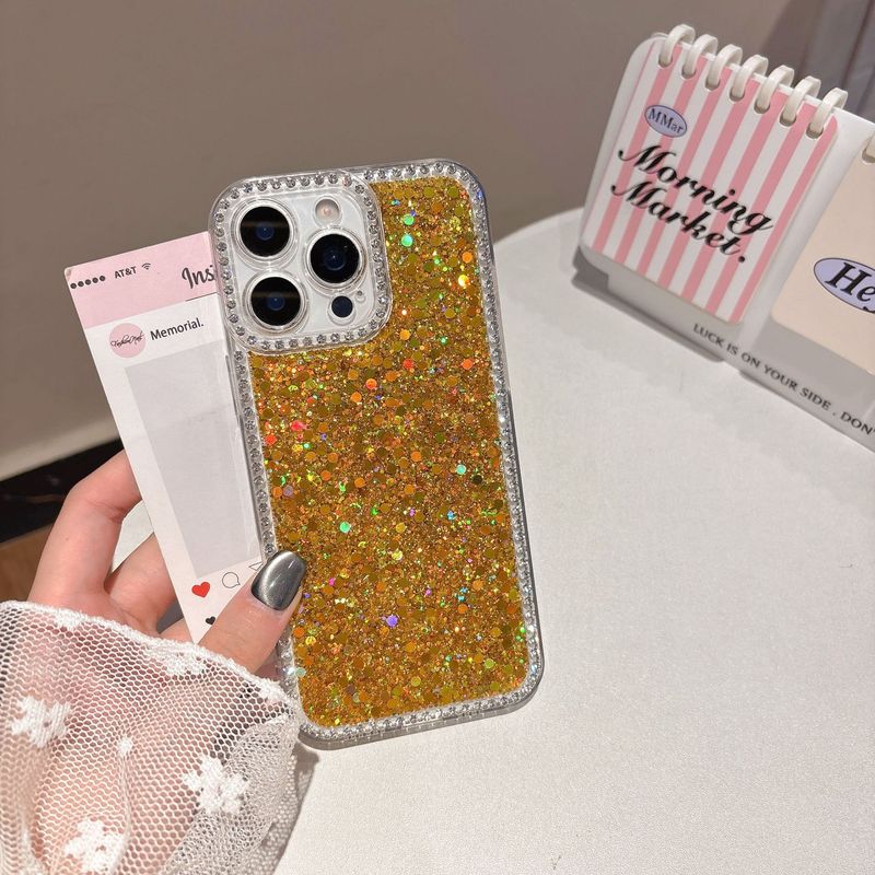 iPhone16Pro用キラキラフレーム付きスマホケース、15ライトラグジュアリーシースルー、14グリッター、13保護ケース、指紋防止|undefined
