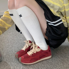 首谷早秋厚底红色德训鞋女2025新款超火网面磨砂皮休闲百搭阿甘鞋