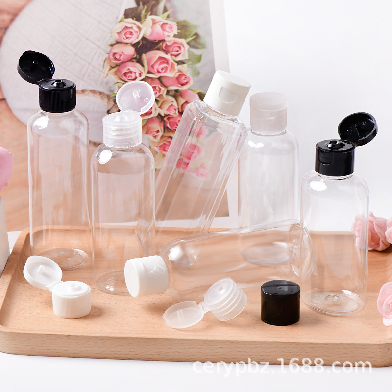 厂家20-410口100毫升圆肩翻盖瓶蝴蝶盖瓶PET塑料圆柱瓶水乳瓶