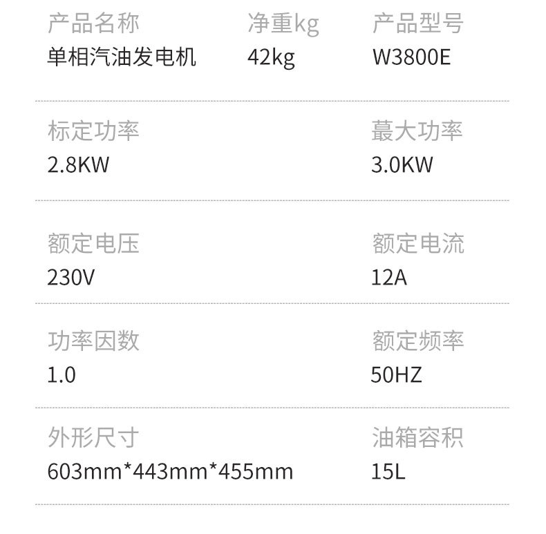 Gasoline Generator 3Kw Single-Phase Small Household 230V Pure Copper Motor Lightweight Factory Wholesale