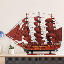 地中海风格中式帆船模型摆件实木船一帆风顺工艺品装饰船新居礼物
