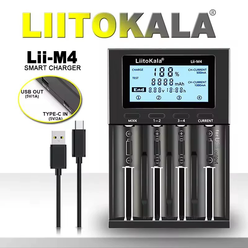 [Оптовая LiitoKala Lii-M4 18650 26660 зарядное устройство с разделением емкости/ЖК-дисплей]