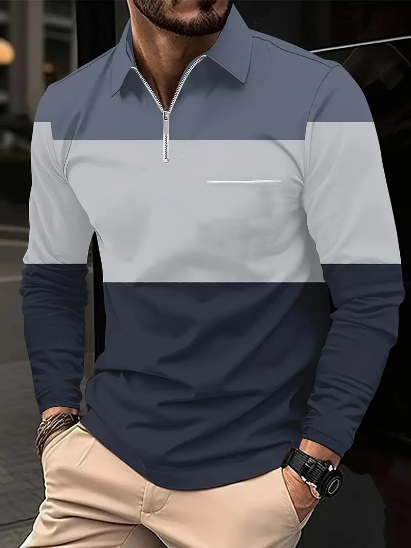 Otoño e invierno todo-fósforo estilo de Hong Kong guapo suéter de manga larga estilo minimal neutral temperamento fresco cremallera camisa POLO MB14