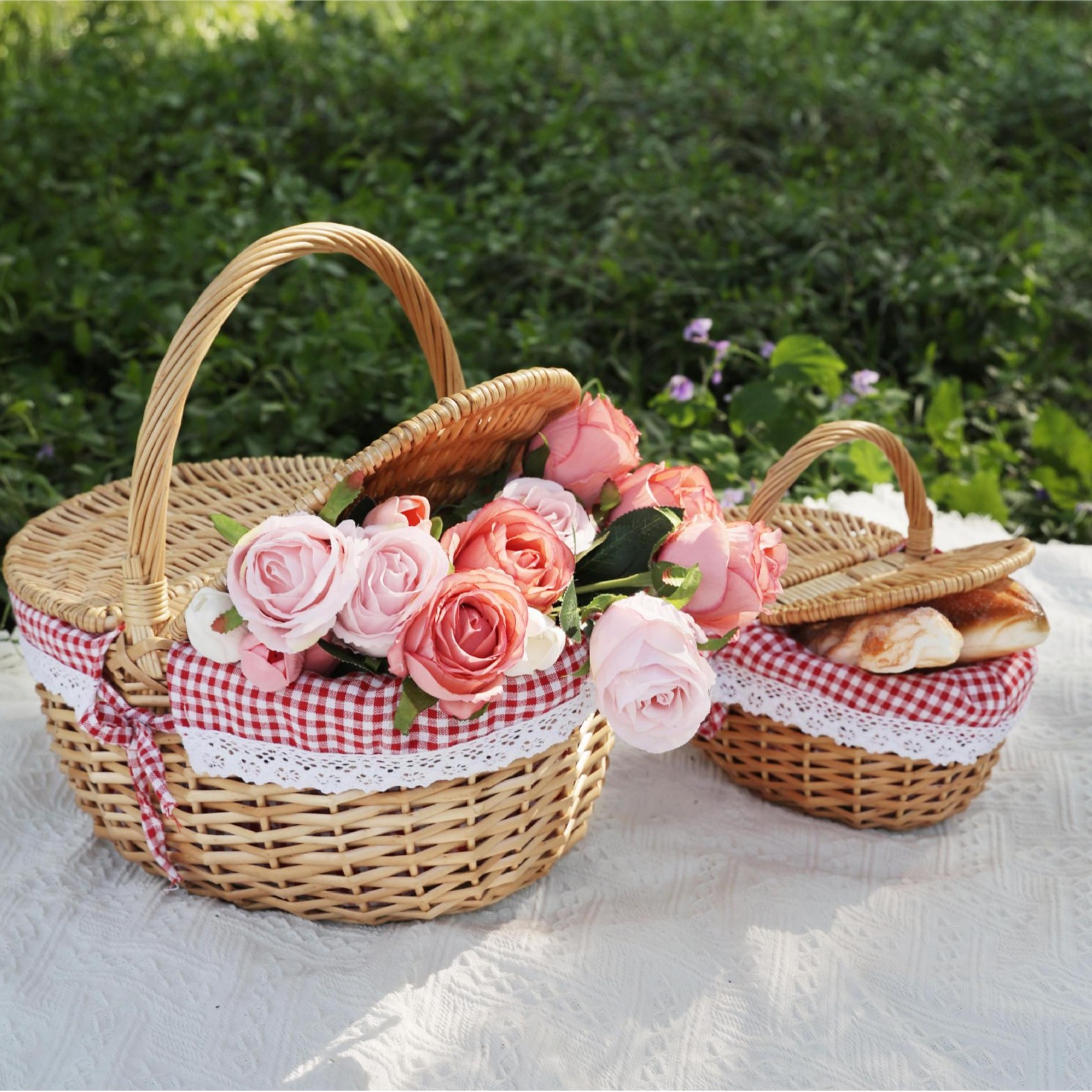 Comercio exterior canasta de picnic de sauce personalizada canasta de flores frutas al aire libre canasta de huevos canasta de caña canasta de regalo en línea canasta de picnic