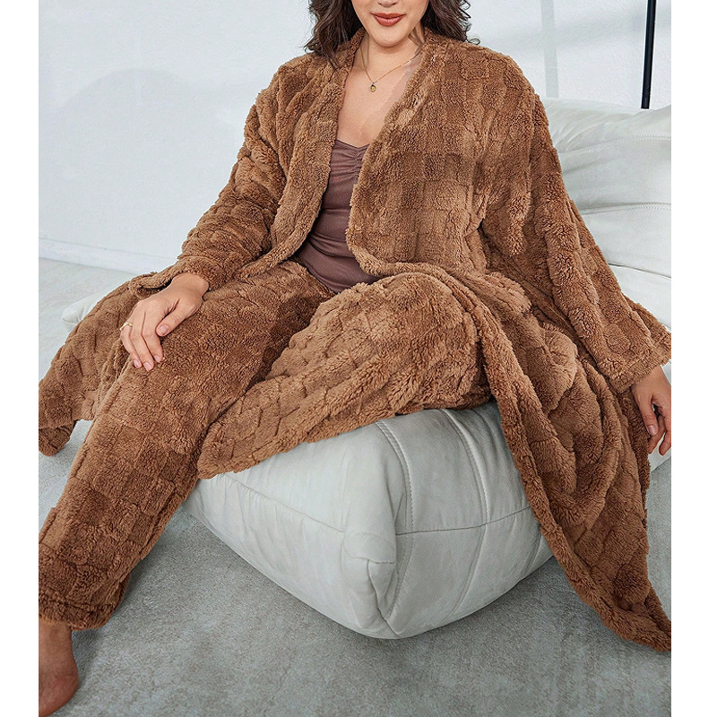 GraceChic GraceChic Cross-Border Fluffy Plus Size Women's Three-Piece Pajamas Set Autumn Winter New European And American Style Sexy_voghion.com