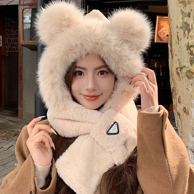 Otoño y invierno imitación de zorro sombrero de pelo cálido peluche lindo oso encapuchado sombrero de bicicleta sombrero de oído cálido