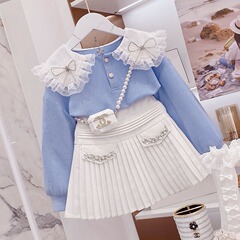 女の子の春服おしゃれセット2025新作ネット人気子供服女児シャツおしゃれツーピースセット越境