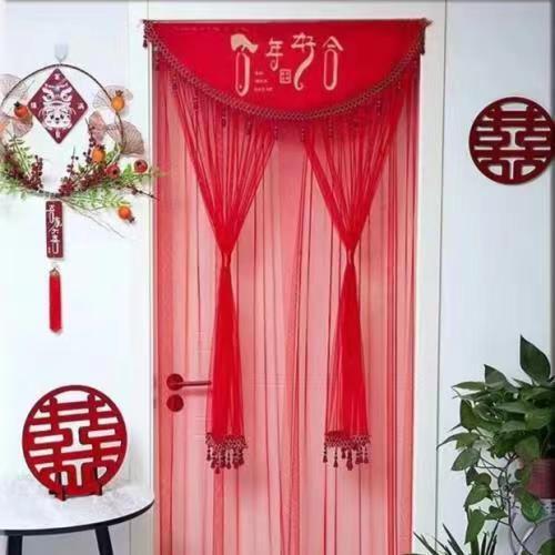 New Door curtain wedding festive red indoor bedroom lace door hanging curtain punch-free door partition curtain for wedding