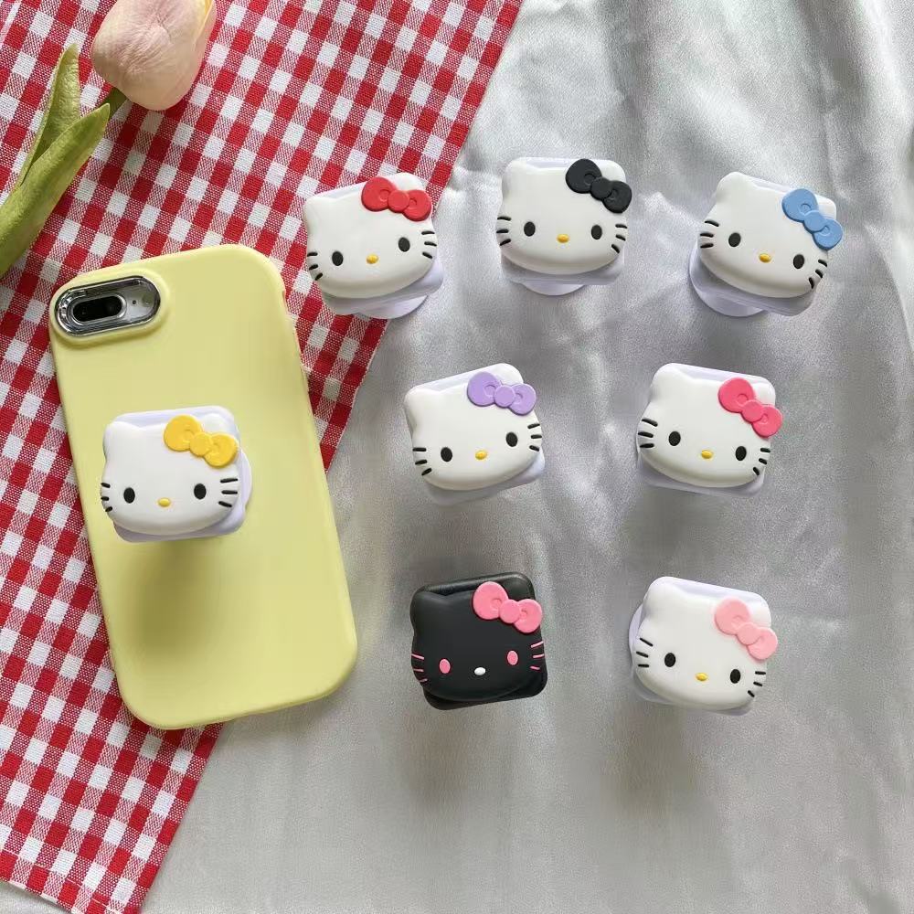 Cute Cartoon Kt Cat-Shaped Makeup Mirror Phone Holder with Retractable Desktop Stand for Women
