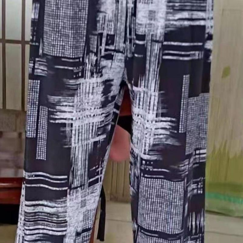 夏軽量通気性アイスシルククロップドパンツママパンツストレートカジュアルパンツ中高年向け 45-75kg メープルリーフ|undefined
