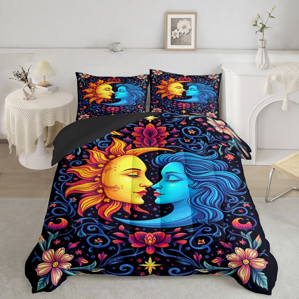 TEMU / JIT nuevo producto Sun Moon Star River impresión digital 180gms edredón conjunto de ropa de cama suministro directo