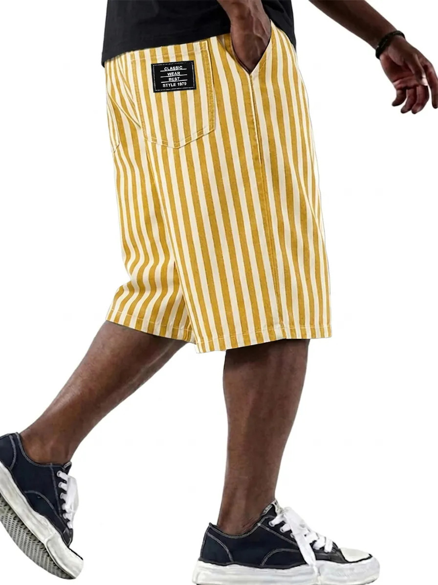 Men's Clothing Men's Fashionable Versatile Striped Casual Shorts Loose Multi Pocket For Formal & Casual Solid Color_viptrois.com