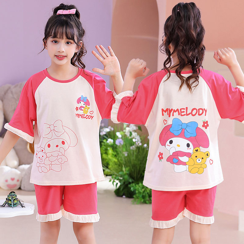Verano niñas pijamas algodón peinado fino traje de manga corta niños niñas estilo occidental grande lindo homewear
