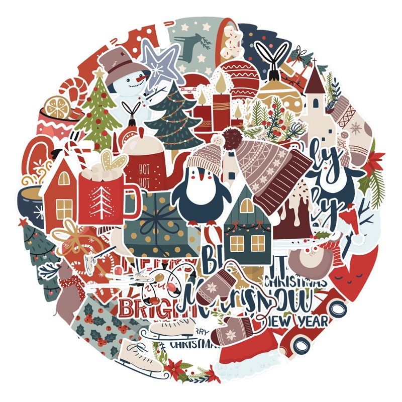 50 nueva Navidad graffiti pegatinas coche teléfono móvil hervidor pegatinas decorativas impermeable diario pegatinas al por mayor