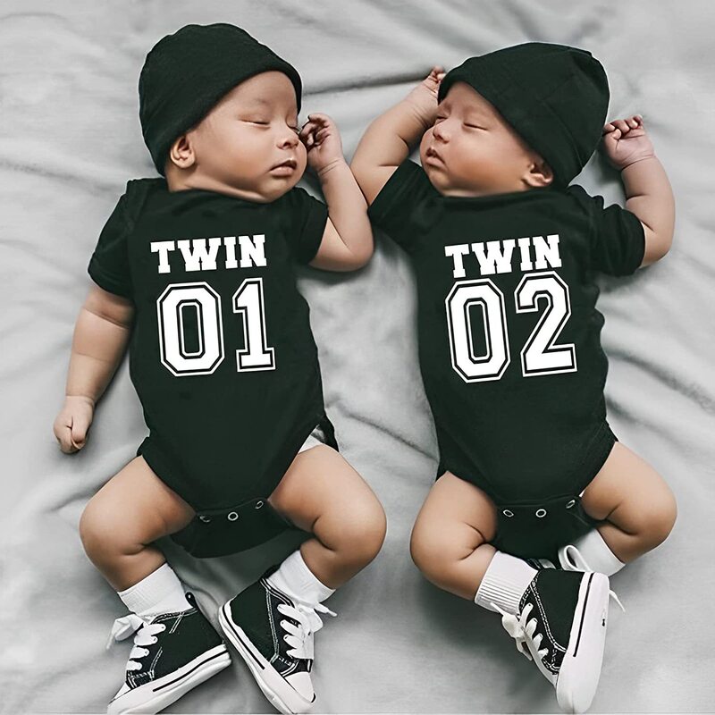 Fun Twin Baby Boys' and Girls' Boys' and Girls' Jumpsuit 2-Piece Single Girlfriend Suit Newborn