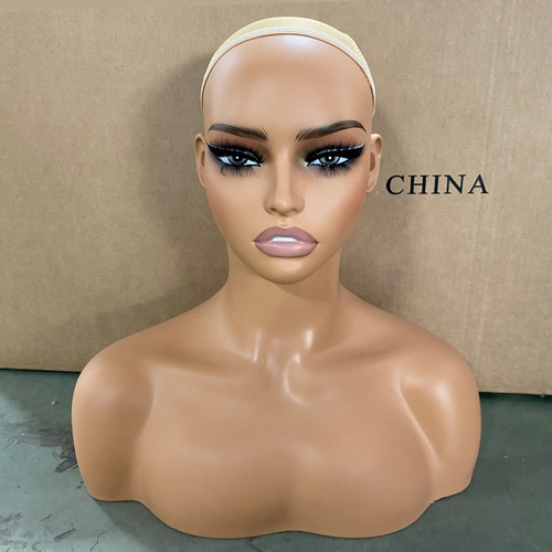 European and American model mannequin head, wig, earrings, and hat display—double shoulder head form, half-body dummy head