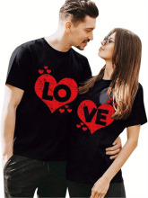 J 75921 Love Couple Print Short Sleeve T-Shirt ����ӡ������
