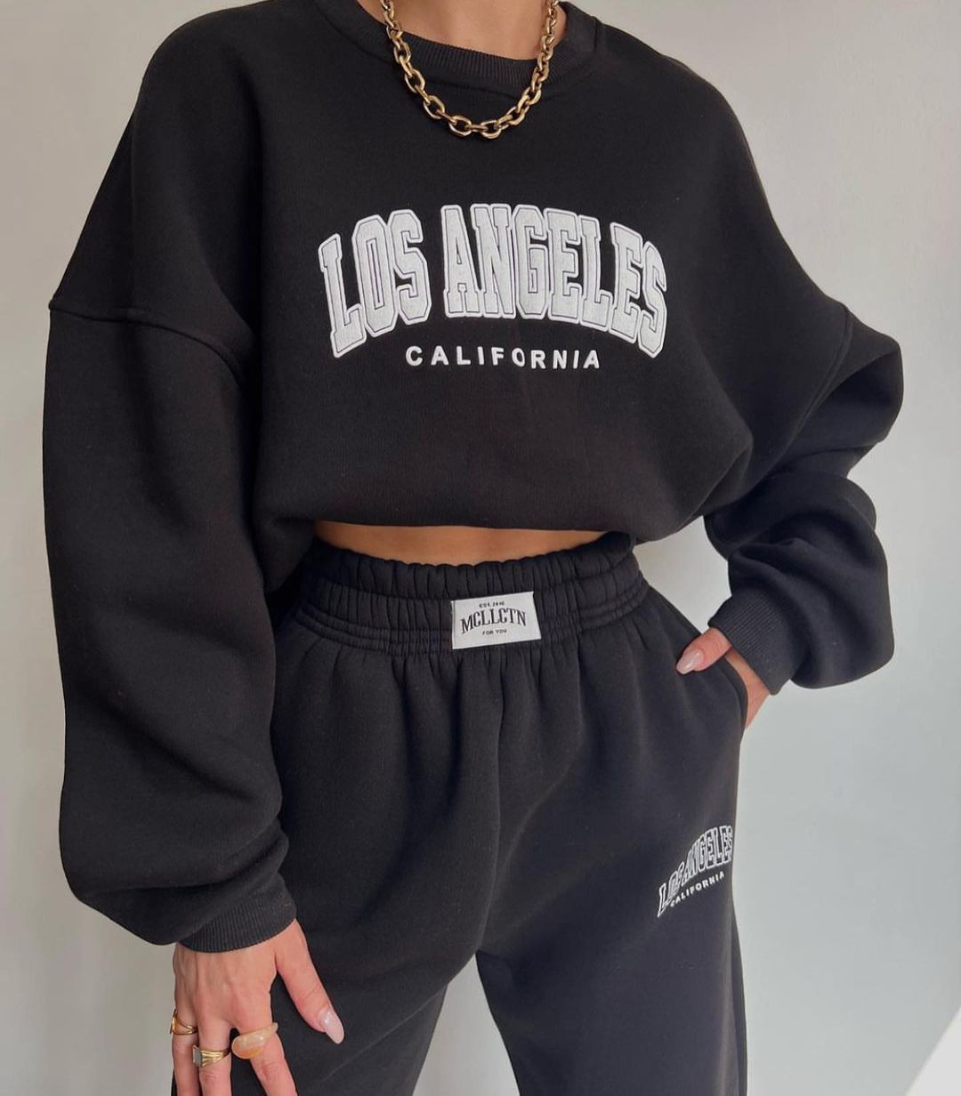 2024 Damen-Set mit lässiger Mode, bedrucktem, verdicktem Plüschpullover mit langen Ärmeln und Hosen_voghion.com