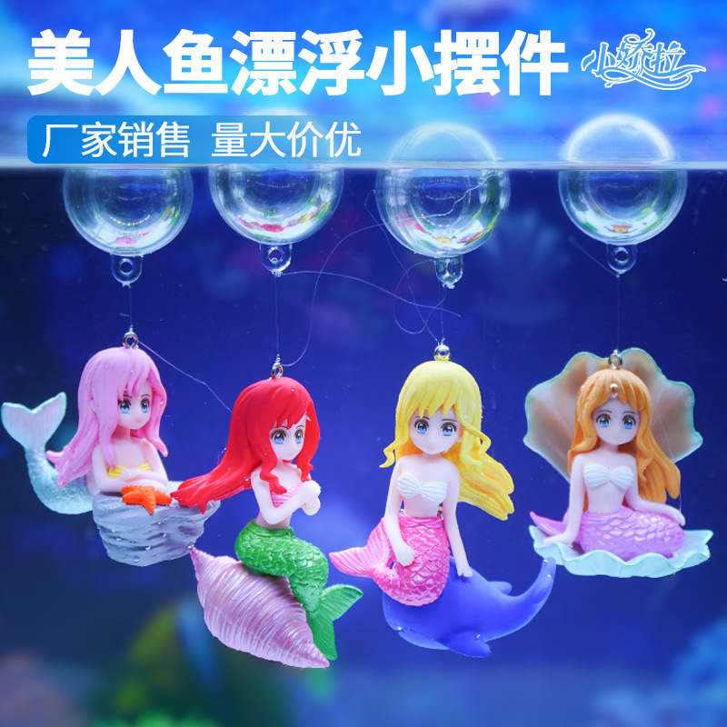 Nueva Decoración para Pecera de Peces Betta, Princesa Sirena Popular del Libro Rojo, Adorno Flotante con Bola 2024