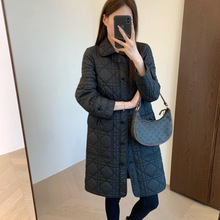 THEWOW D家牛货 手工定位对格合体剪裁衍缝夹棉中长款棉衣外套冬