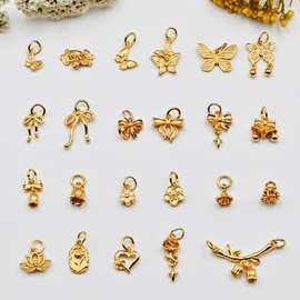 925纯银配饰镀金蝴蝶铃兰花朵吊坠蝴蝶结diy编绳手链项链饰品配件