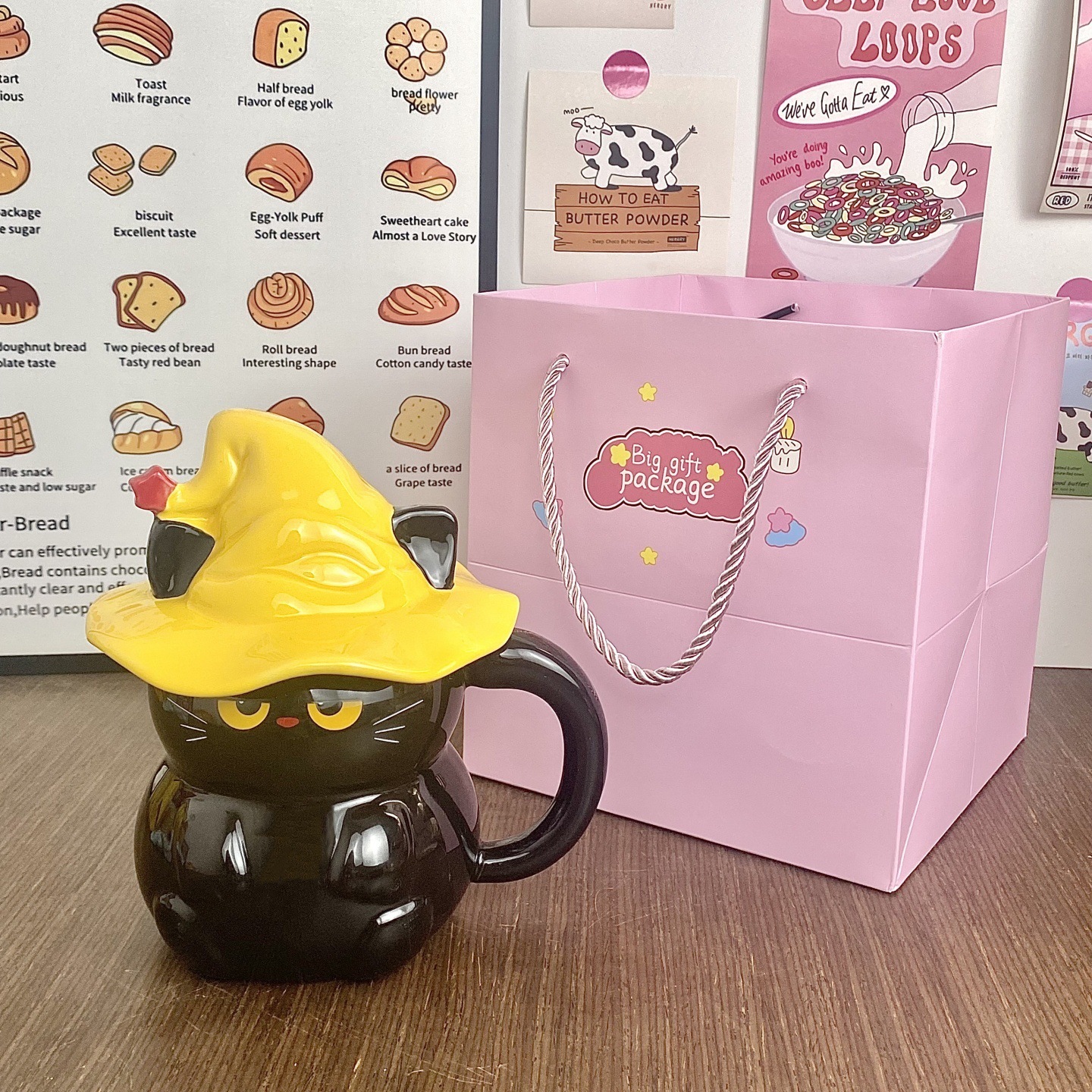 Personalidad creativa sombrero mágico gato taza de Halloween fantasma taza de cerámica de dibujos animados encantadora copas de agua