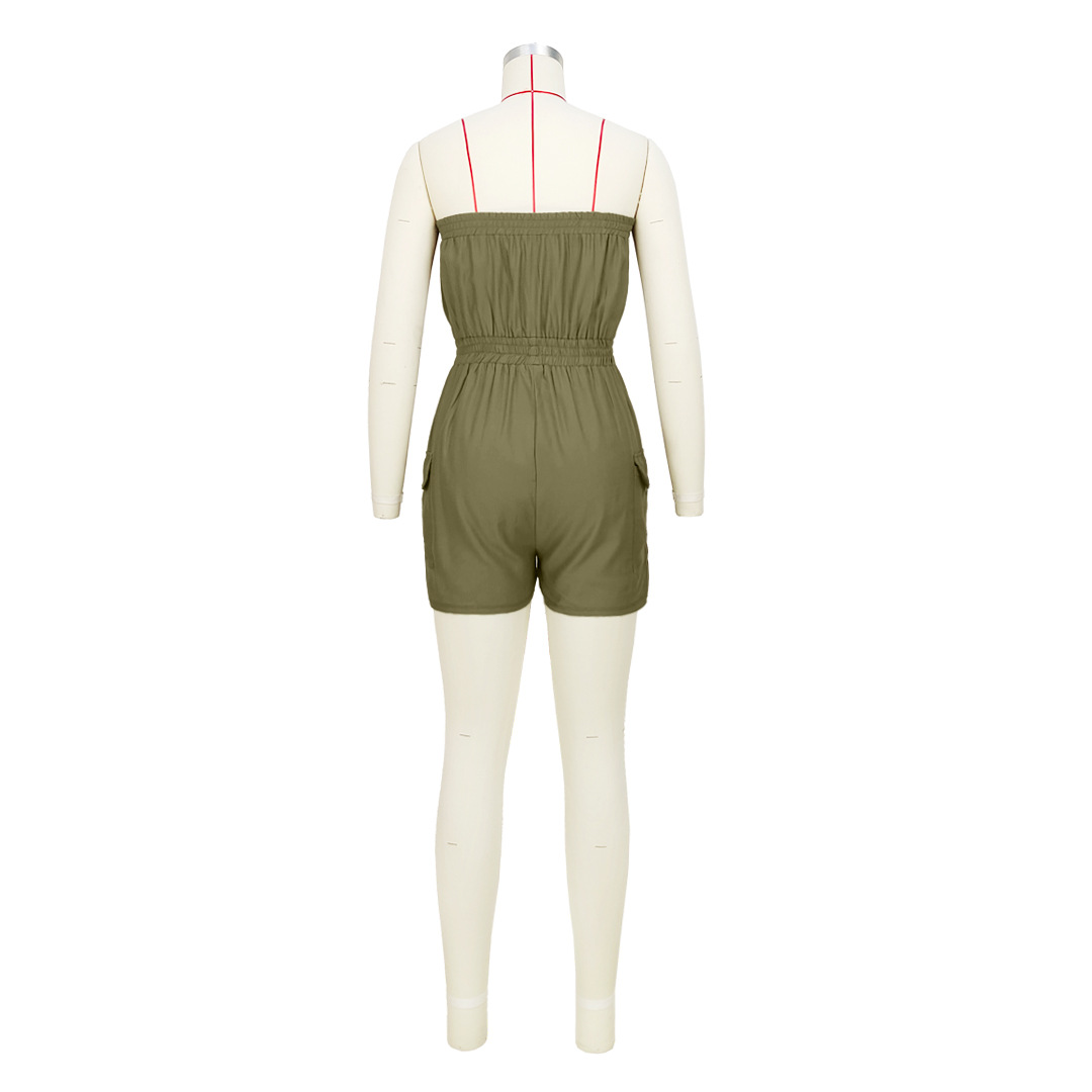 Women Clothing Sexy Comfortable Solid Color Chest Wrapped Organ Pocket Jumpsuit