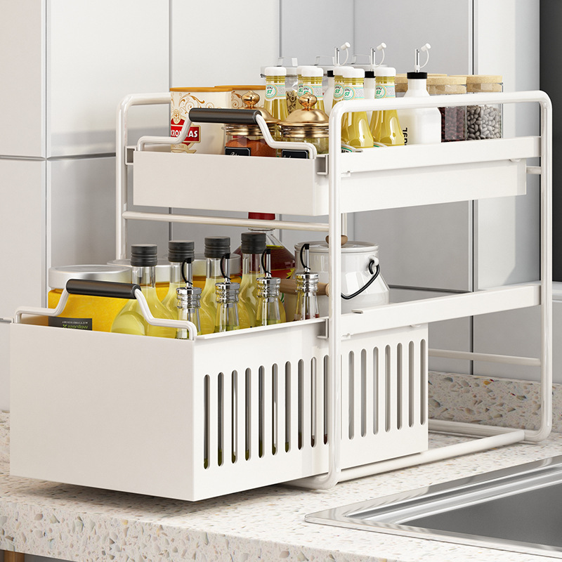 Estante de almacenamiento de cocina extraíble multifuncional, cajón multifuncional, estante de almacenamiento de condimentos para gabinete y fregadero