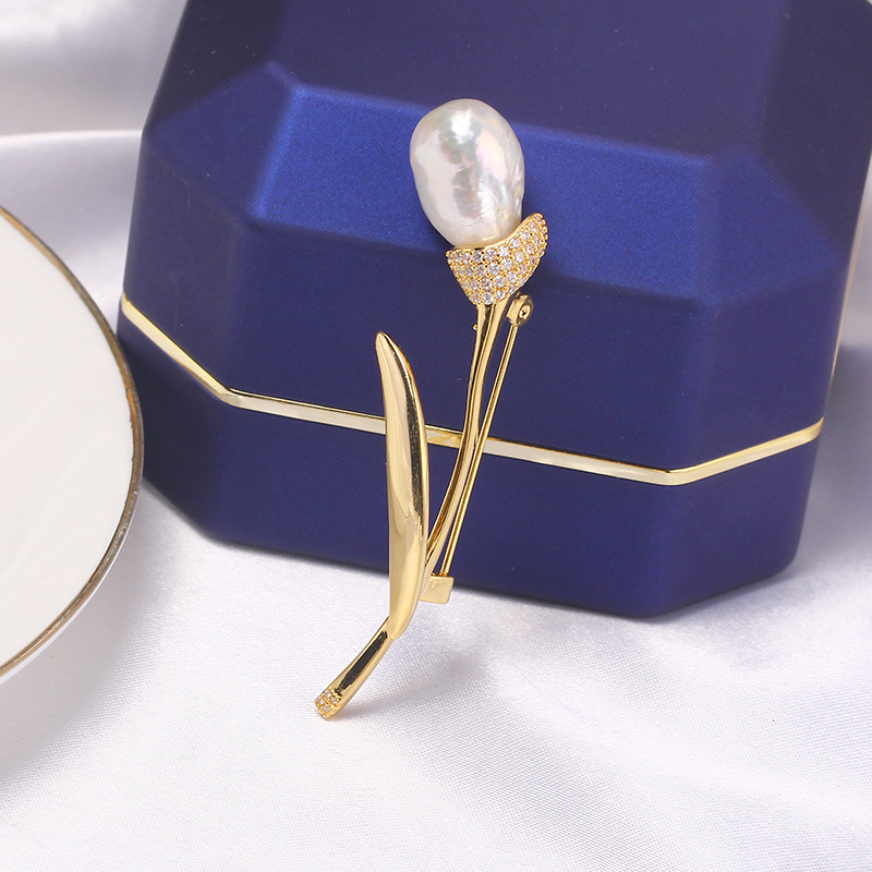 DIY pearl accessories rose tulip inlaid zircon Baroque brooch corsage empty support accessories