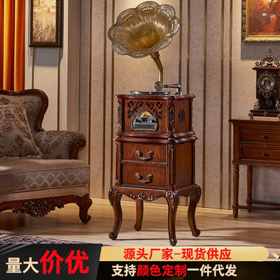 欧式实木家居饰品复古留声机音响黑胶唱片纯铜大喇叭仿古电唱机|ru