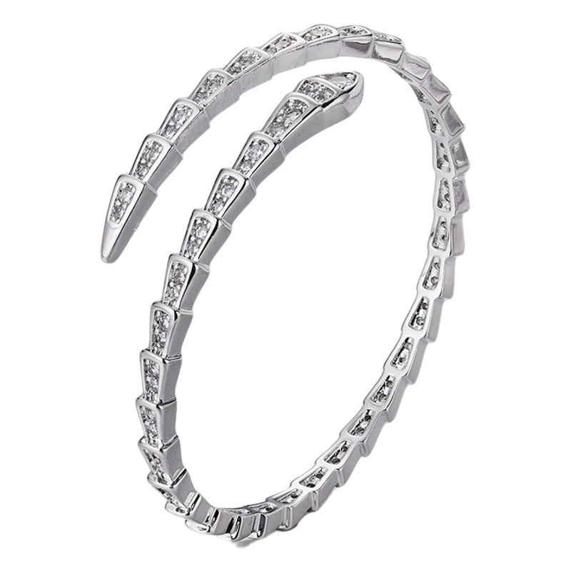 Estilo europeo y americano transfronterizo nueva pulsera de serpiente de doble cabeza de diamante con microincrustaciones de circón, diseño de nicho femenino, pulsera de apertura de lujo ligera