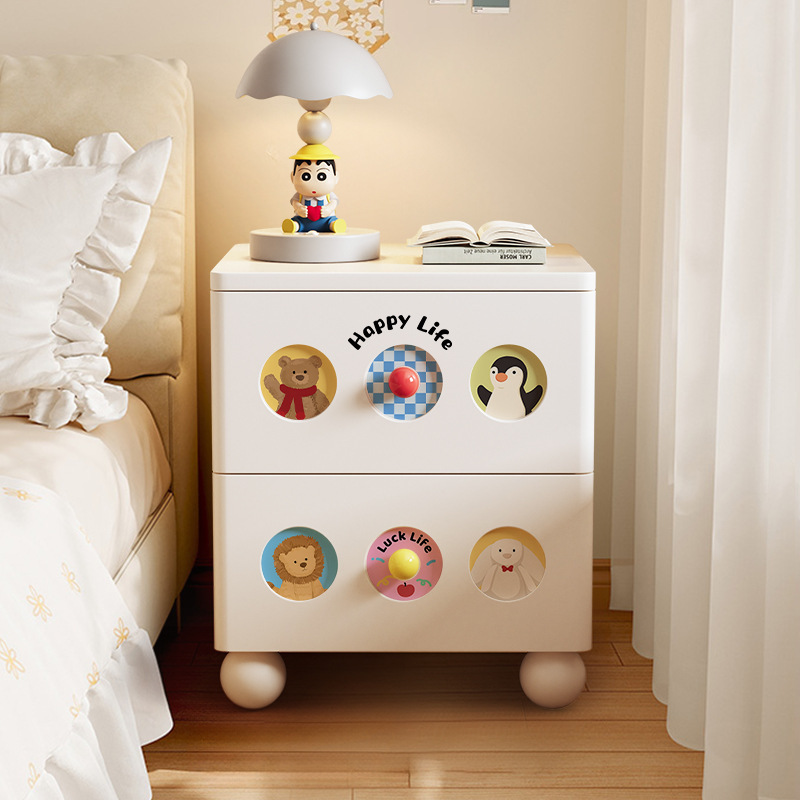 Cream Style Solid Wood Dopamine Bedside Cabinet Home Bedroom Cartoon Girl Children's Room Storage Locker Small