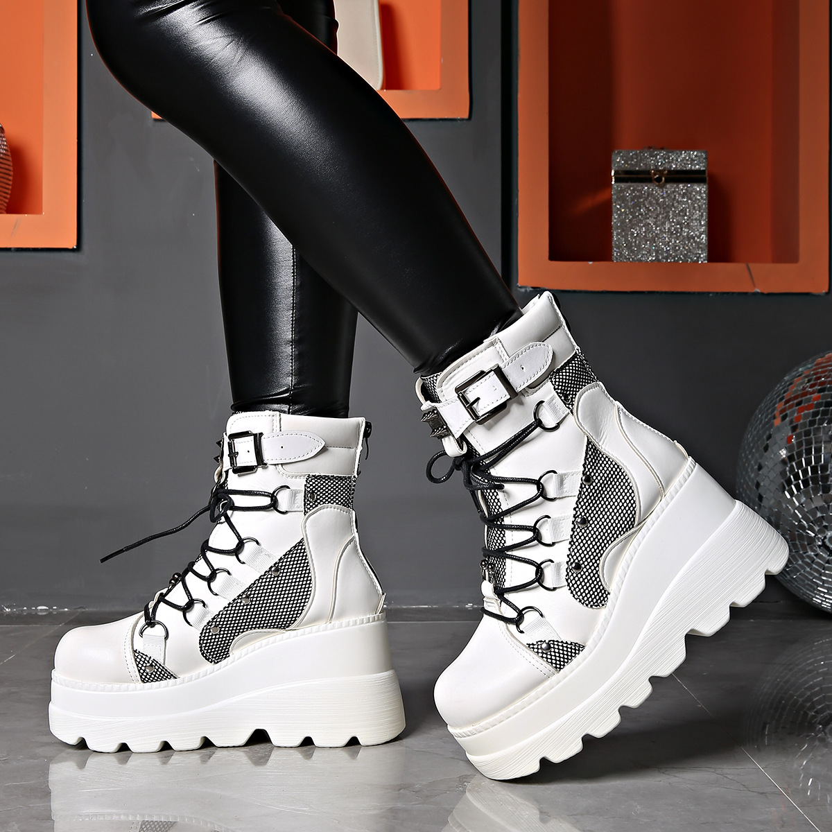 Women's Shoes wedge heel Martin boots women 2024 new pink thick sole large size fashion short boots women dark rivets_voghion.com