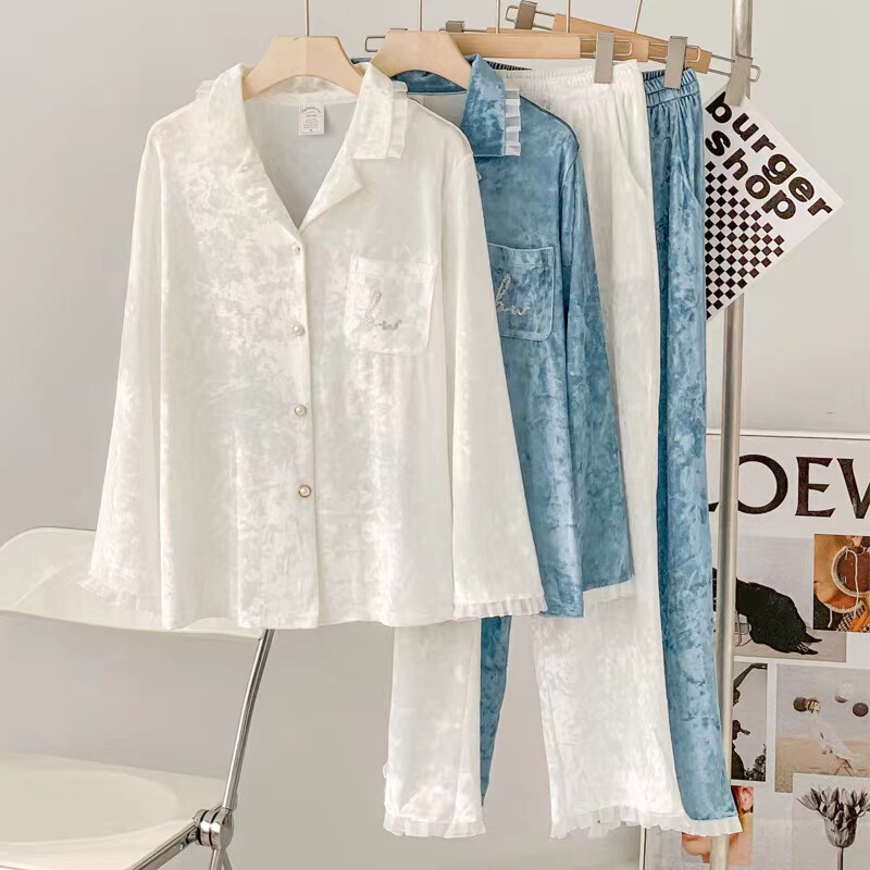 Velvet Pajamas for Women, High-End Autumn and Winter Lace Long-Sleeved Long Pants Loungewear, Simple Casual Gold Velvet Pajamas Velvet Pajamas for Women, High-End Autumn and Winter Lace Long-Sleeved Long Pants Loungewear, Simple Casual Gold Velvet Pajamas