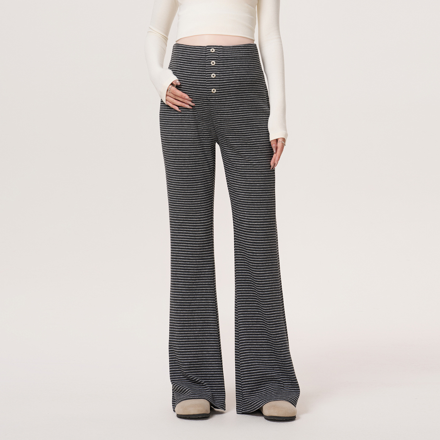 Maternity Pants for Autumn, Striped Flared Pants, 2026 New Spring and Autumn Style, Non-Tightening on the Belly, Casual Wide-Leg Long Pants