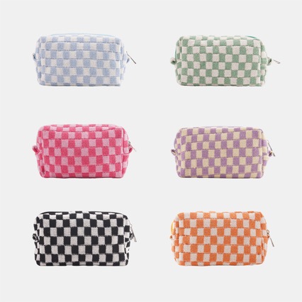 Cross-Border Hot Selling Checkerboard Cosmetic Bag Large Capacity Pencil Case Portable Knitted Storage Bag Plaid Korean Style Toiletry Bag