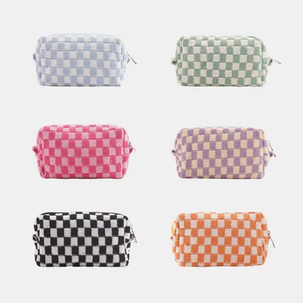 Cross-Border Hot Selling Checkerboard Cosmetic Bag Large Capacity Pencil Case Portable Knitted Storage Bag Plaid Korean Style Toiletry Bag