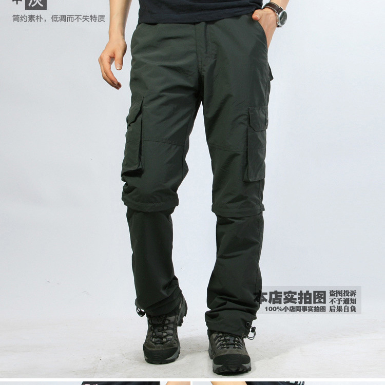 Pantalones de dos secciones desmontables delgados de verano Pantalones de secado rápido al aire libre pantalones casuales de los hombres transpirables multi-Bolsillo