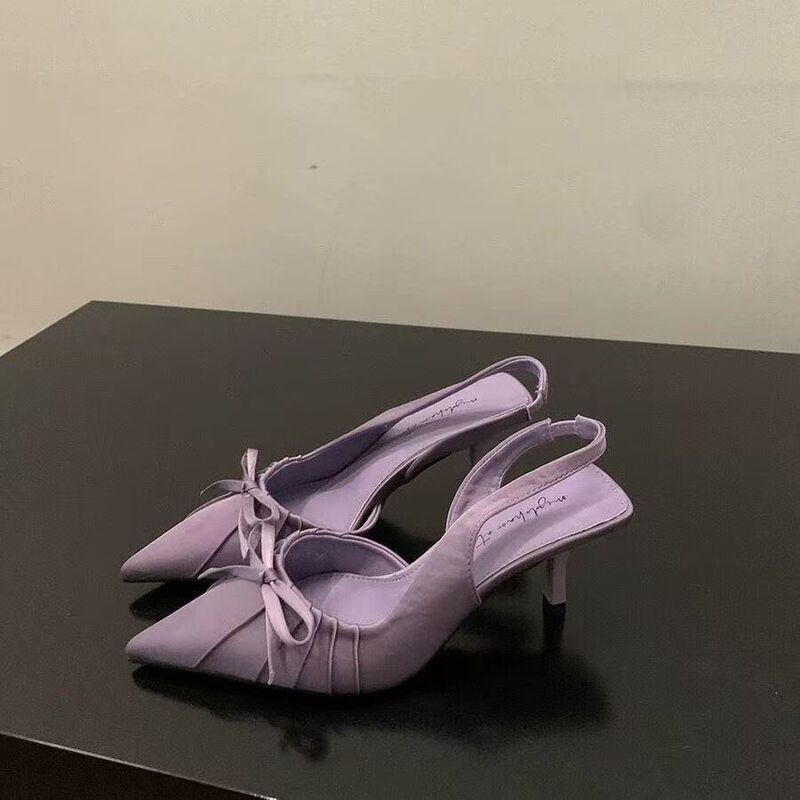 Purple Pointed-Toe Mule Sandals for Women, Paired with Skirts, Niche Style, 2025 New French Chic, Elegant Stiletto High Heels